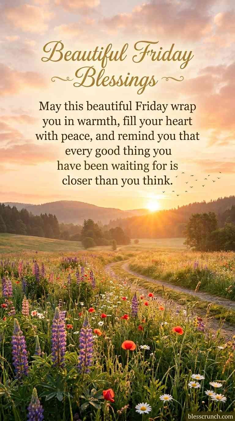 Beautiful Friday blessing message wishing peace, warmth, and hope for a joyful day.