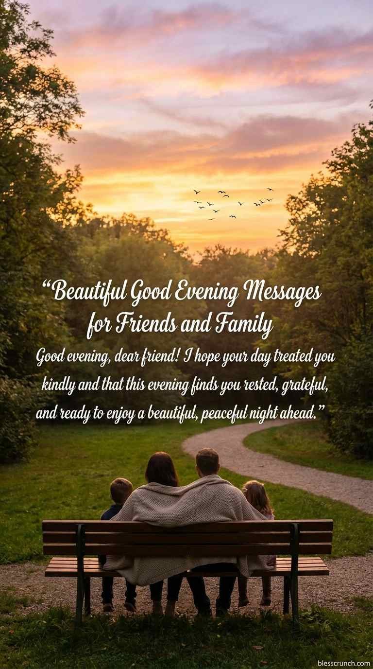 Good evening message wishing friends and family peace and a beautiful night.