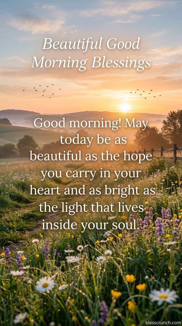 Good morning blessing wishing a day as beautiful and bright as the hope in your heart.