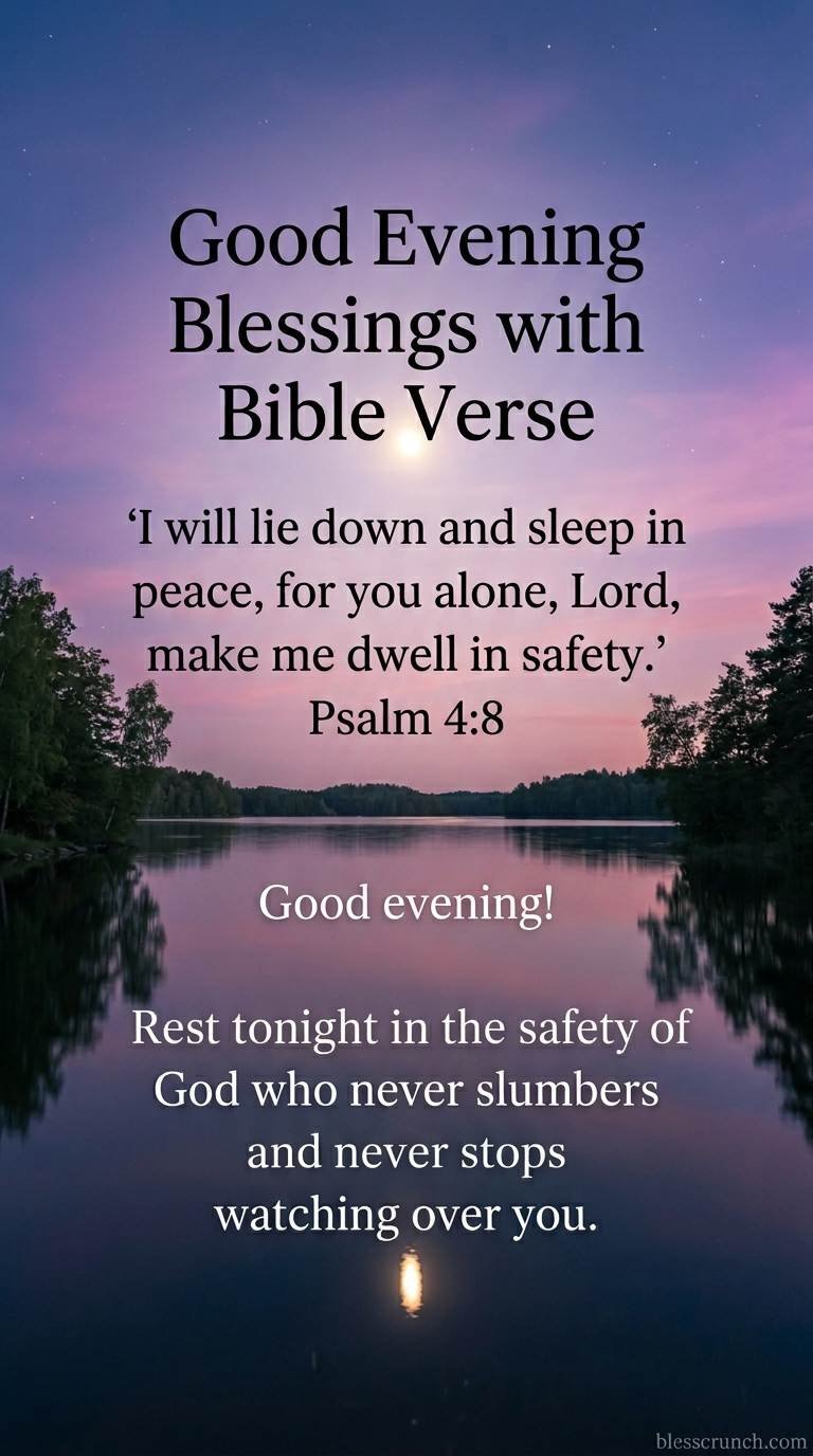 Good evening blessing with Psalm 4:8, wishing peace and safety under God’s watchful care