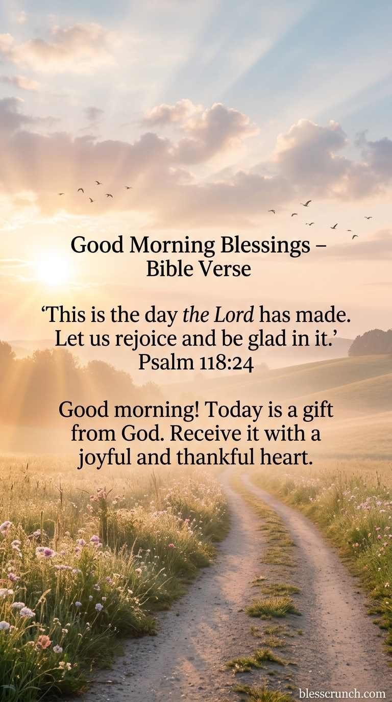Good morning blessing with Bible verse Psalm 118:24, encouraging joy and gratitude for today.