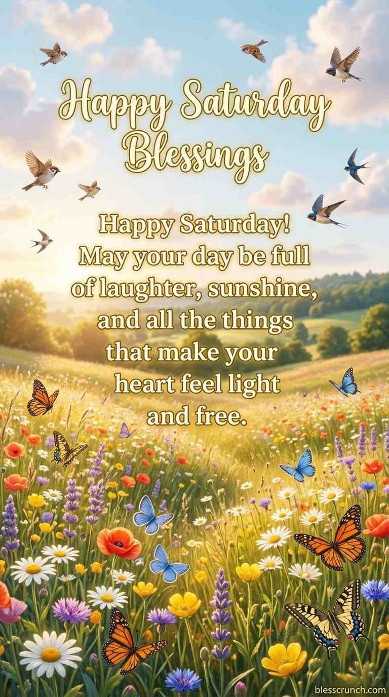 Happy Saturday blessing wishing laughter, sunshine, and a light, joyful heart. 