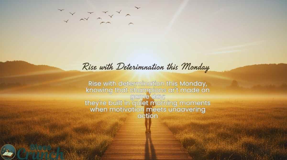 Inspirational Monday morning blessing encouraging determination, motivation, and building success through focused action