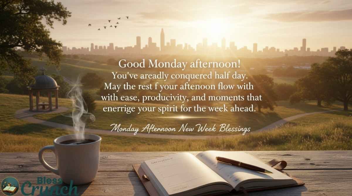Good Monday afternoon blessing wishing ease, productivity, and energized spirit to make the rest of the day positive and inspiring