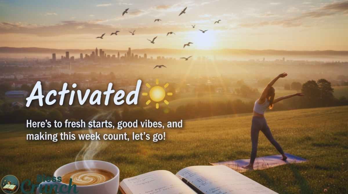 Monday social media greeting wishing fresh starts, good vibes, motivation, and a productive week ahead