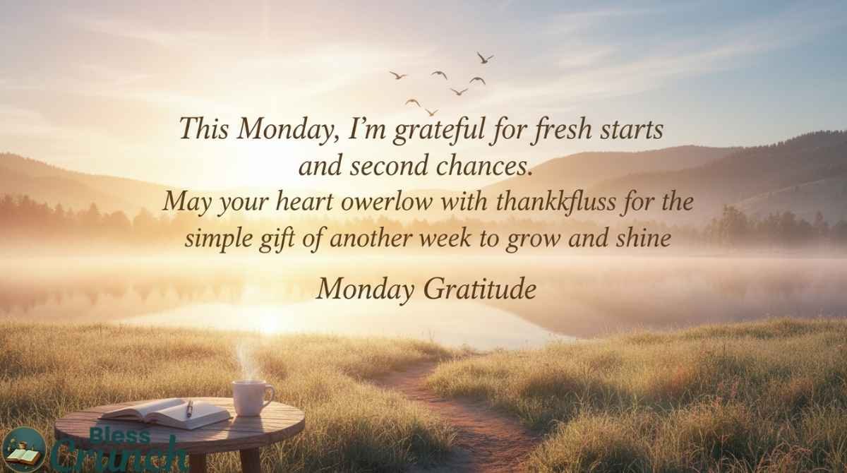 Thankful Monday blessing wishing gratitude for fresh starts, second chances, and the opportunity to grow and shine throughout the week
