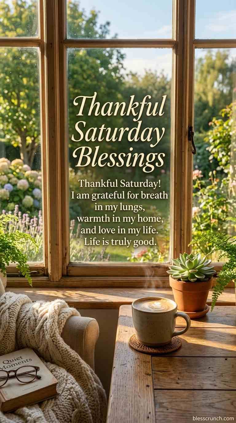 Thankful Saturday blessing expressing gratitude for life, love, and warmth. 