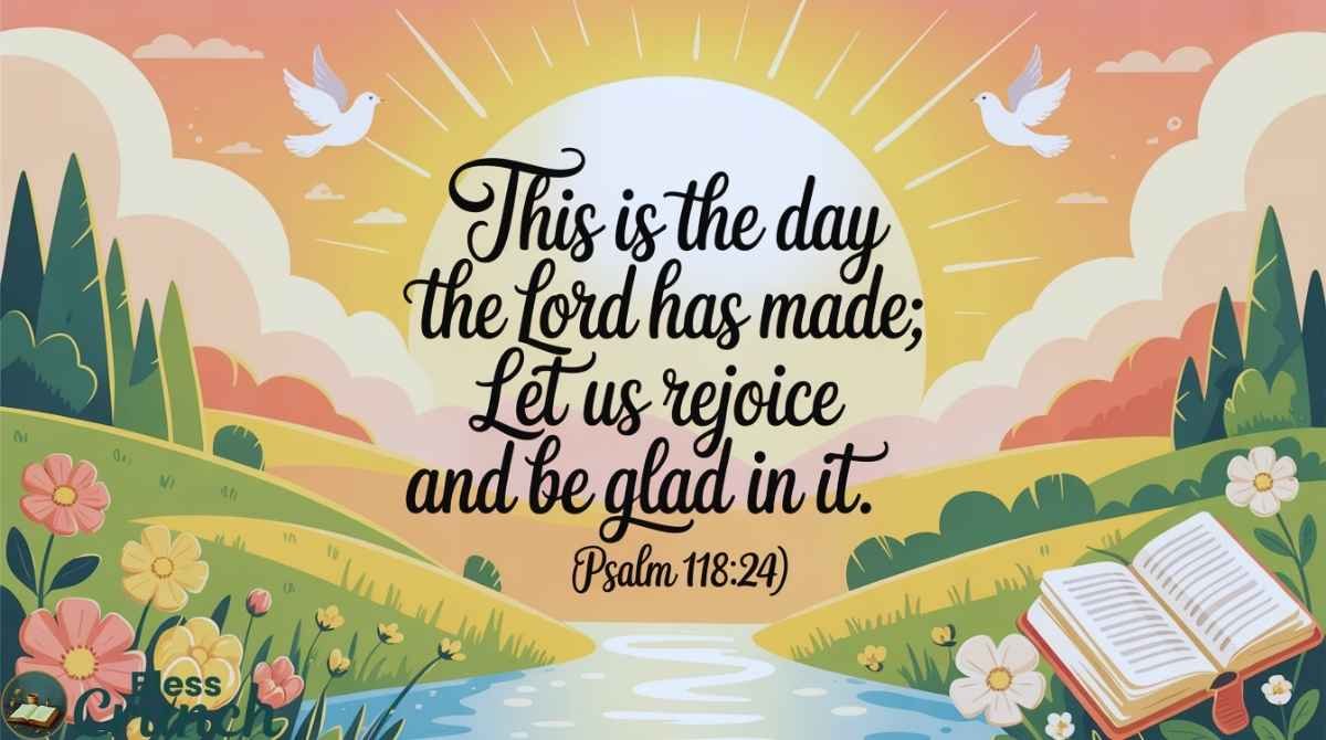 Birthday blessing image with sunset and Psalm 118:24 quote rejoicing in the Lord’s day