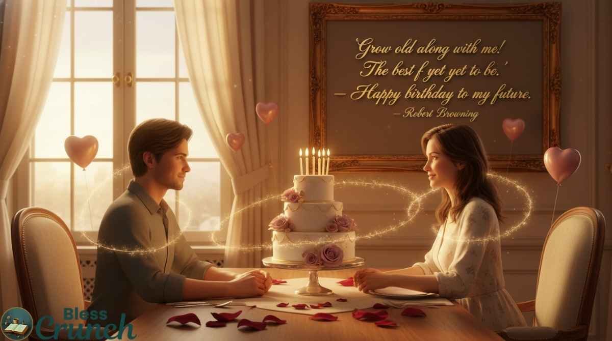 Birthday Wishes with Love Quotes expressing romance and heartfelt wishes, featuring Robert Browning quote for a loved one