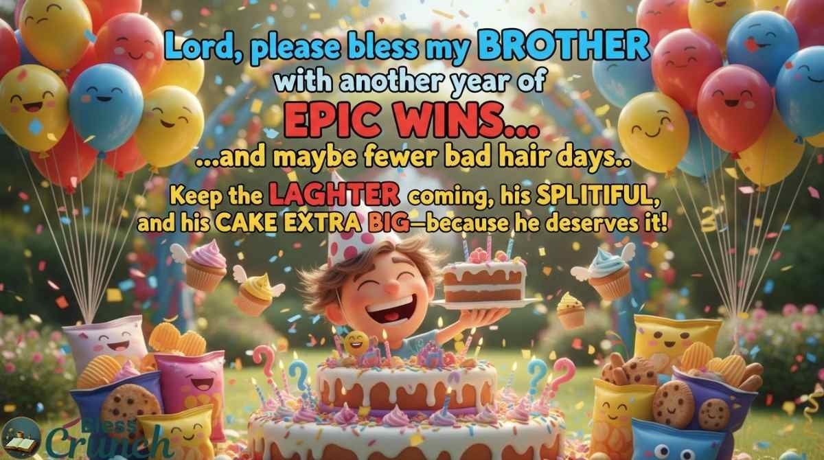 Funny Birthday Prayers for Brother asking God for laughter, blessings, fewer bad hair days, and a joyful year ahead