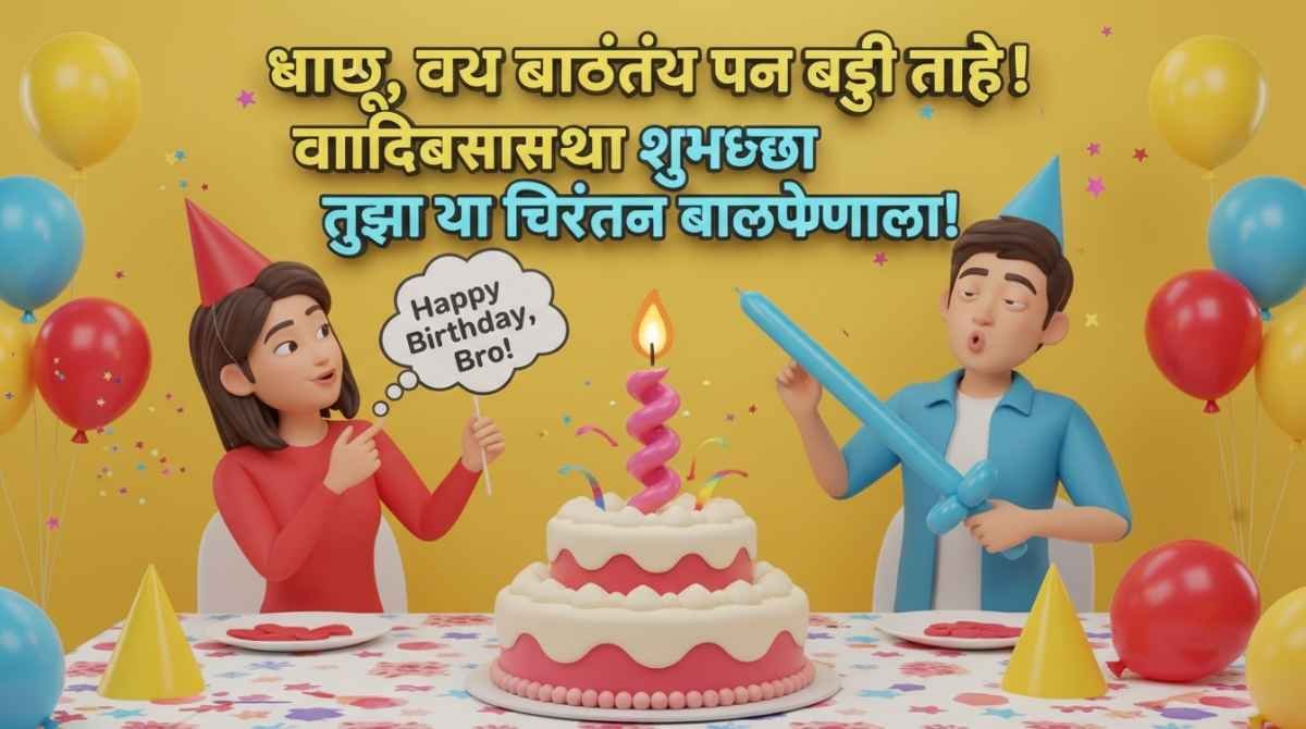 Funny Marathi birthday wishes for brother with humor, jokes, and loving teasing