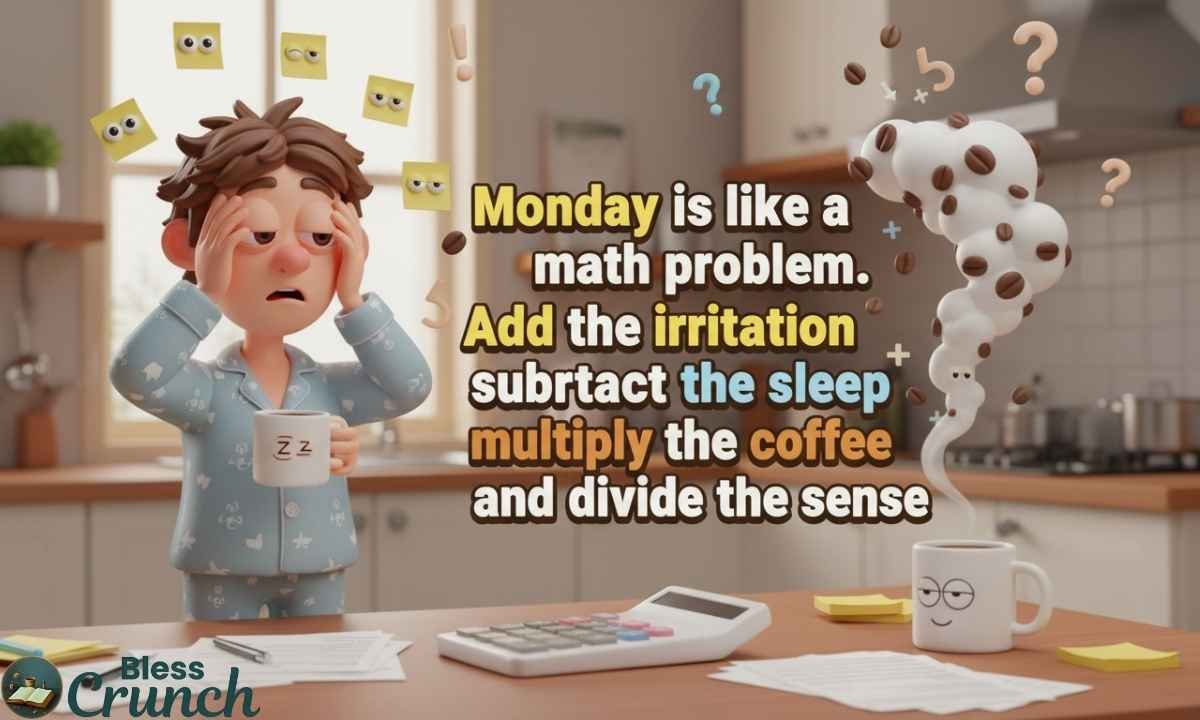 Funny Happy Monday quote about coffee, sleep, and surviving Monday with humor