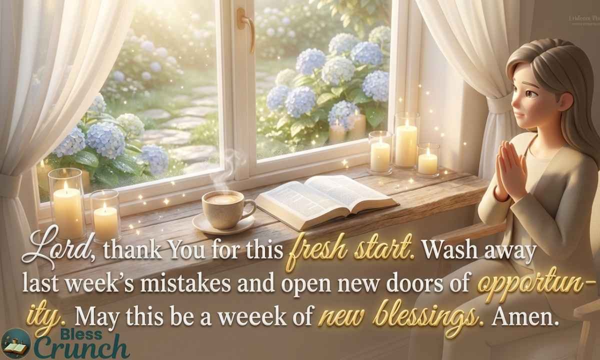 Happy Monday new week prayer asking God for blessings, fresh starts, and new opportunities