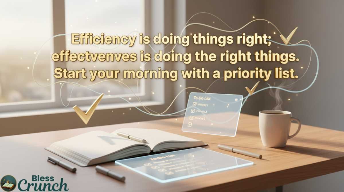 Deep Meaningful Good Morning Life Quotes motivating a productive day with efficiency, effectiveness, and prioritization