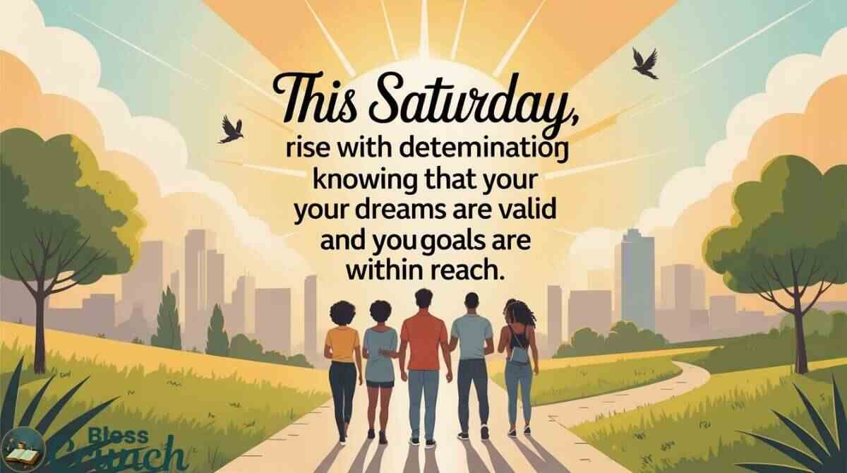 motivational saturday blessing encouraging determination, pursuing dreams and achieving goals
