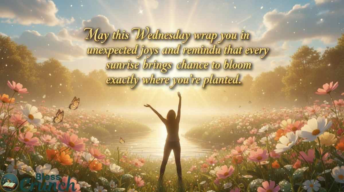Good morning Wednesday blessing message about unexpected joy, new beginnings, hope, growth, and blooming with positivity