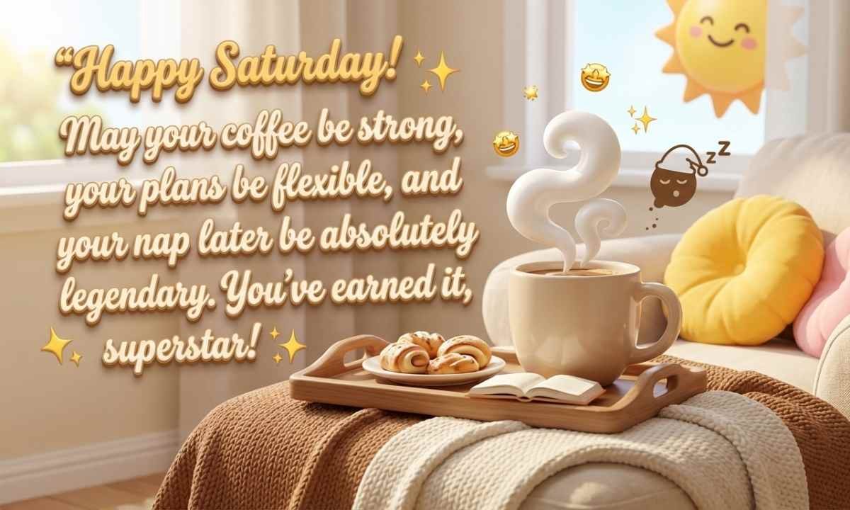 Funny Saturday blessing wishing strong coffee, flexible plans, and legendary naps