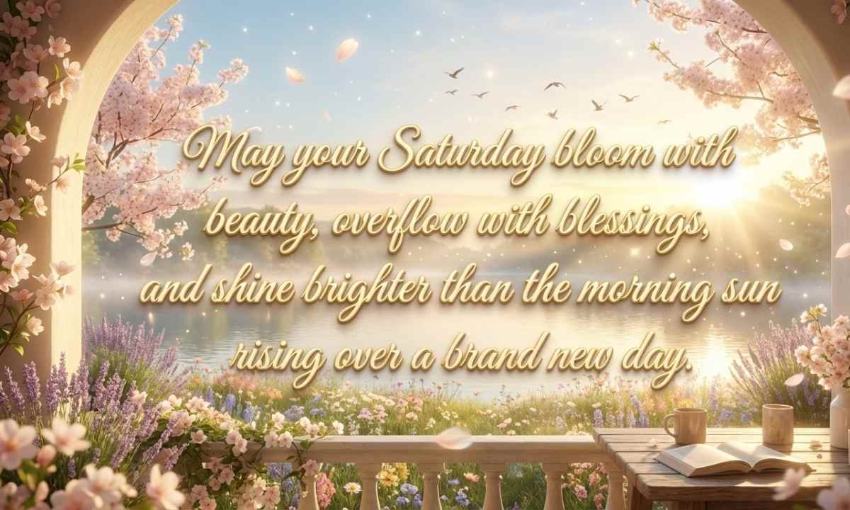Good morning Saturday image wishing a day full of beauty, blessings, and sunshine