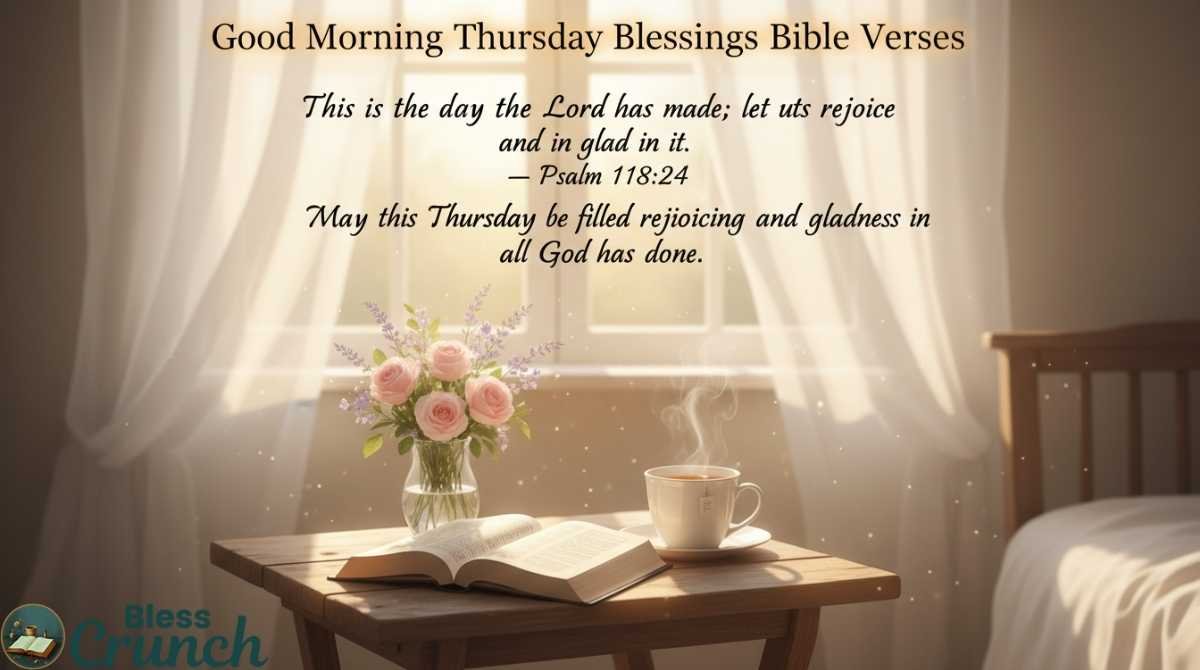 Good morning Thursday blessing Bible verse from Psalm 118:24 encouraging rejoicing, gladness, and gratitude for God’s gifts