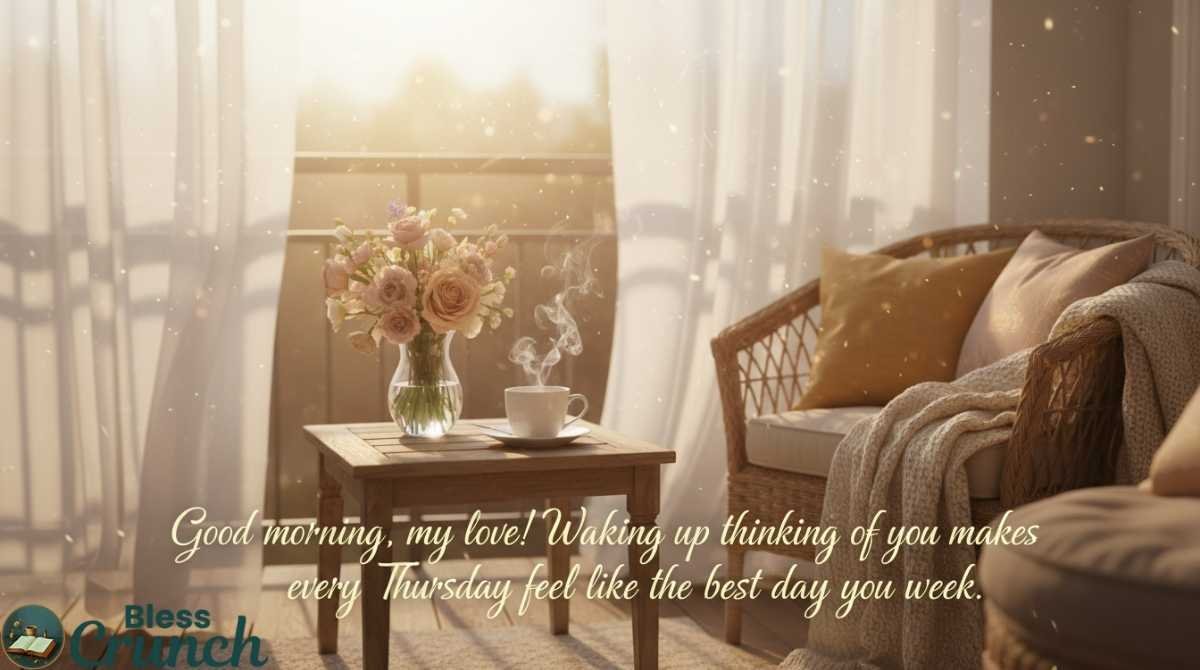 Good morning Thursday message for girlfriend or boyfriend expressing love, affection, and the joy of thinking about them