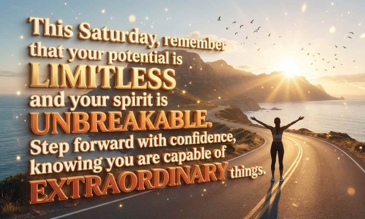 Inspirational Good Morning Saturday quote encouraging confidence, limitless potential, and extraordinary achievements