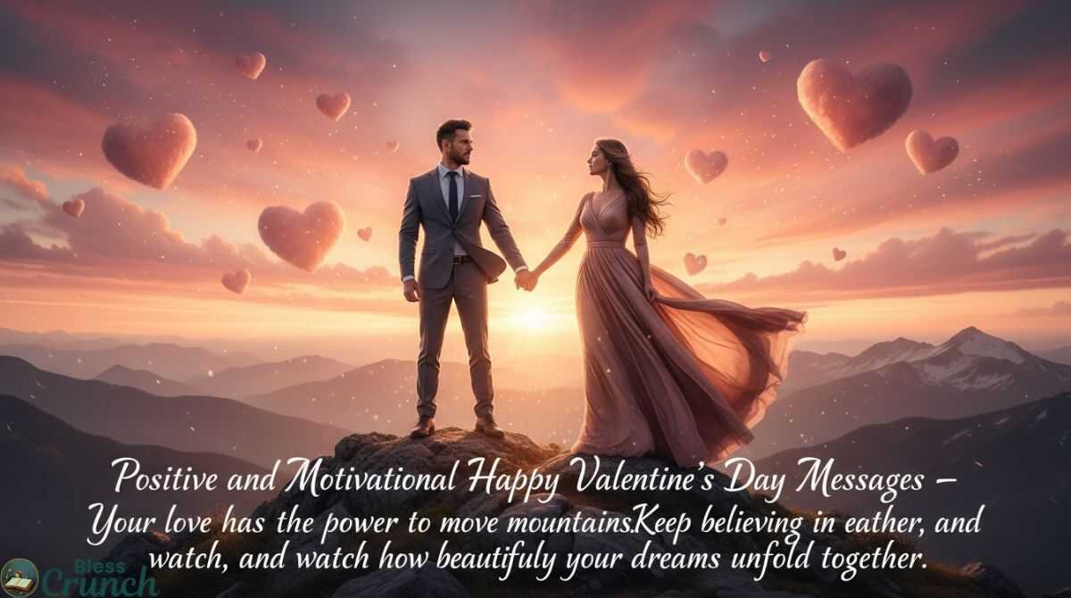 Positive and motivational Happy Valentine’s Day message encouraging couples to believe in their love and achieve dreams together