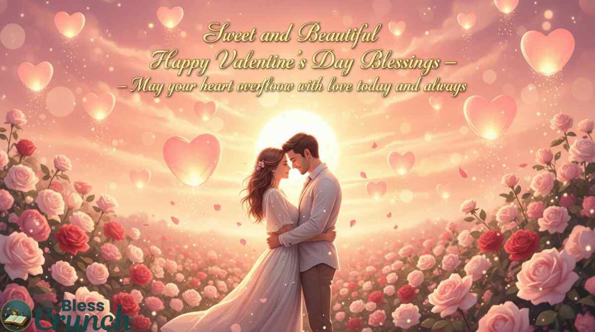 Sweet and beautiful Happy Valentine’s Day blessing wishing overflowing love, joy, and happiness for couples
