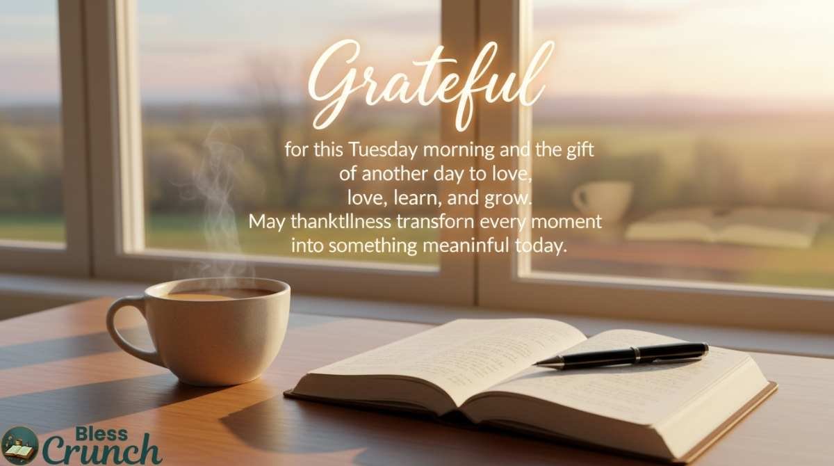 Thankful Tuesday morning blessing expressing gratitude for a new day, personal growth, positivity, and meaningful moments ahead