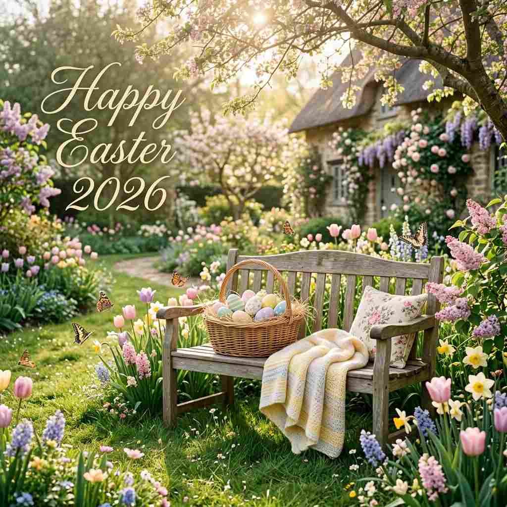Heartwarming Easter blessing with colorful eggs and flowers, conveying love, comfort, and joy in 2026.