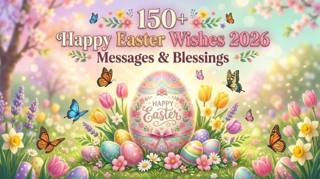 Heartwarming Easter blessing with colorful eggs and flowers, conveying love, comfort, and joy in 2026.
